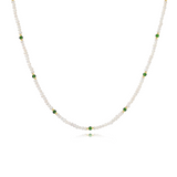 white freshwater pearl necklace with green gold beads stainless steel