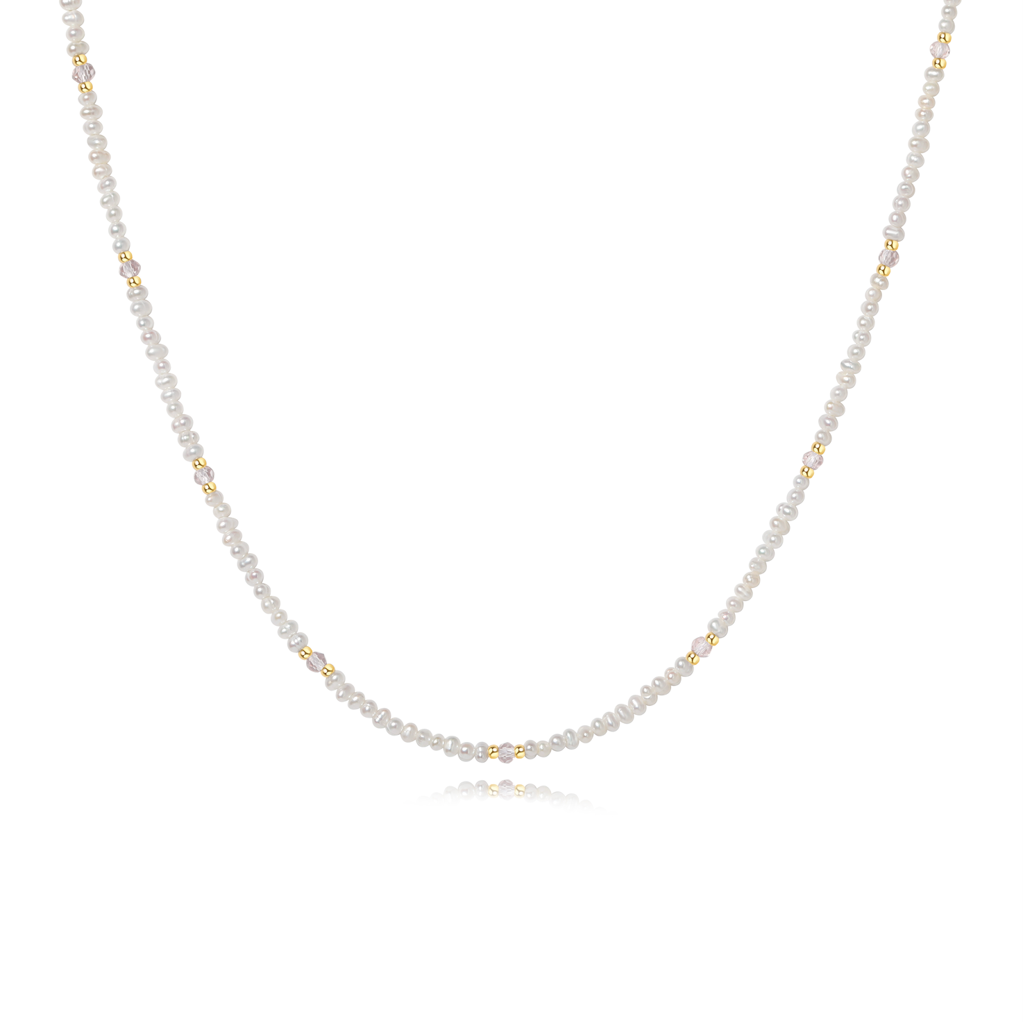 white freshwater pearl necklace with pink gold beads stainless steel