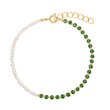 Nadia freshwater pearl bracelet with green gold stainless steel beads