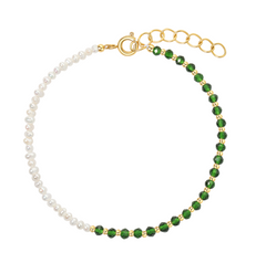 Nadia freshwater pearl bracelet with green gold stainless steel beads