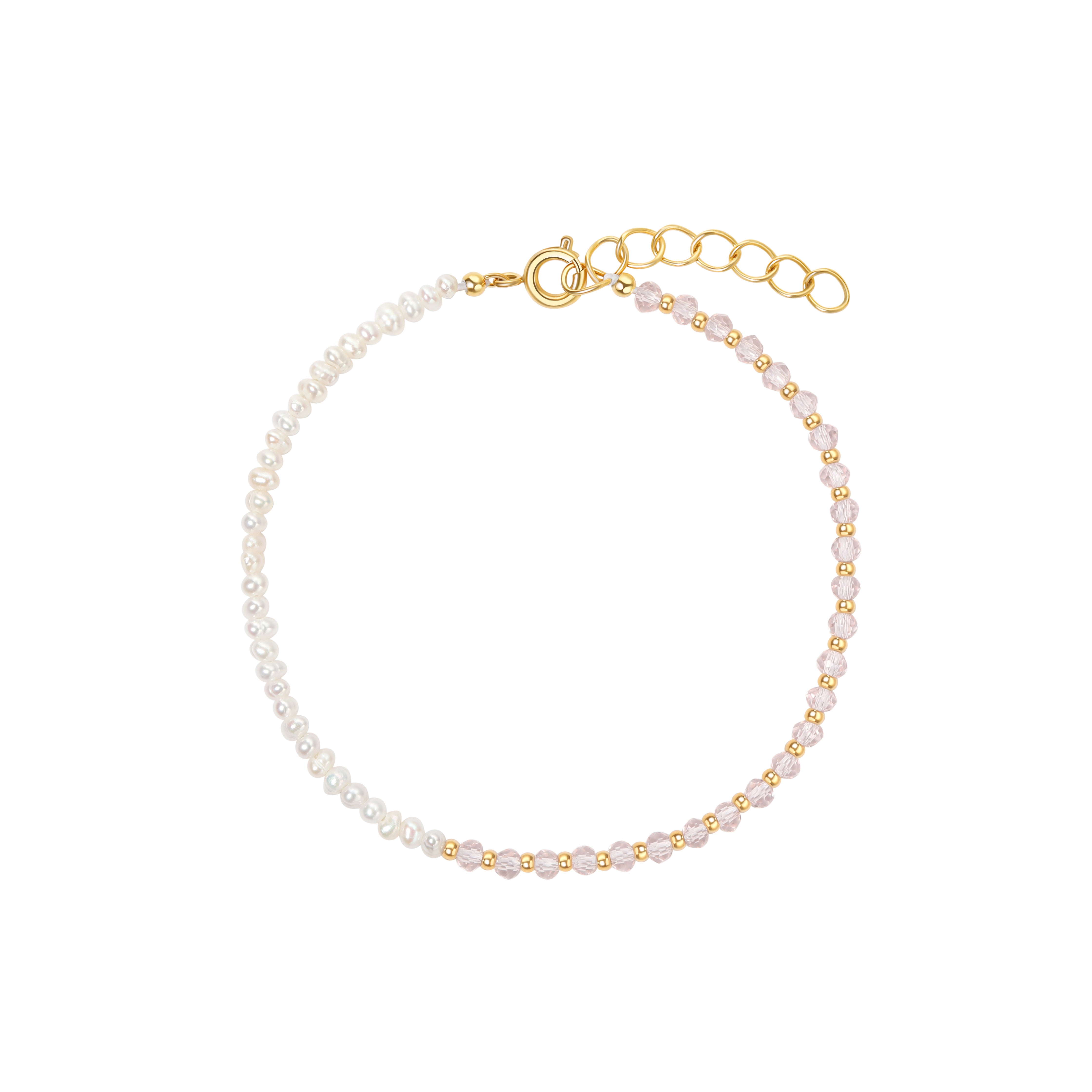 Nadia freshwater pearl beaded bracelet with pink and gold stainless steel beads