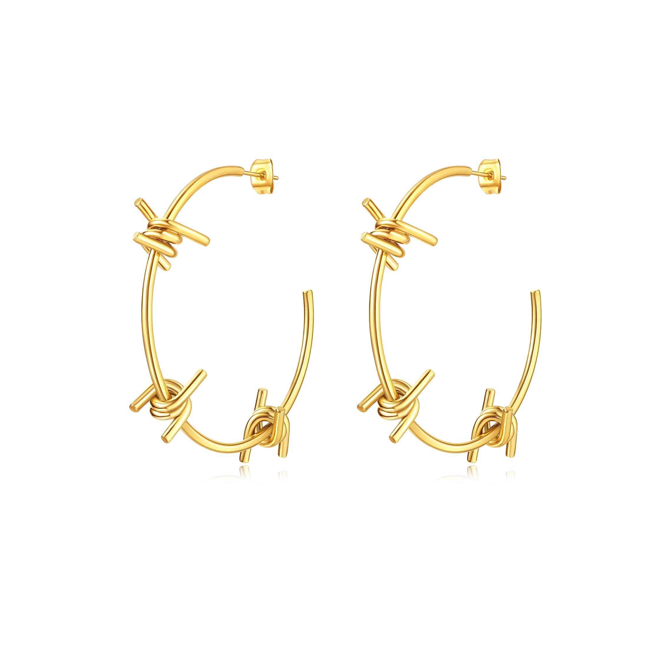 gold waterproof stainless steel barbed wire large hoop earrings