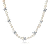 Jo barbed wire charm necklace, freshwater pearls, stainless steel