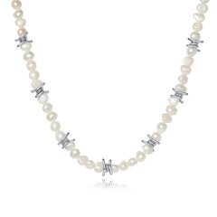 Jo barbed wire charm necklace, freshwater pearls, stainless steel