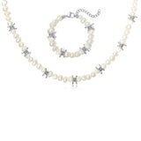 product image of jo white and silver stainless steel barbed wire necklace bracelet set