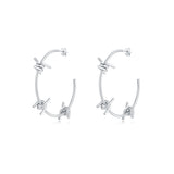 silver waterproof stainless steel barbed wire large hoop earrings