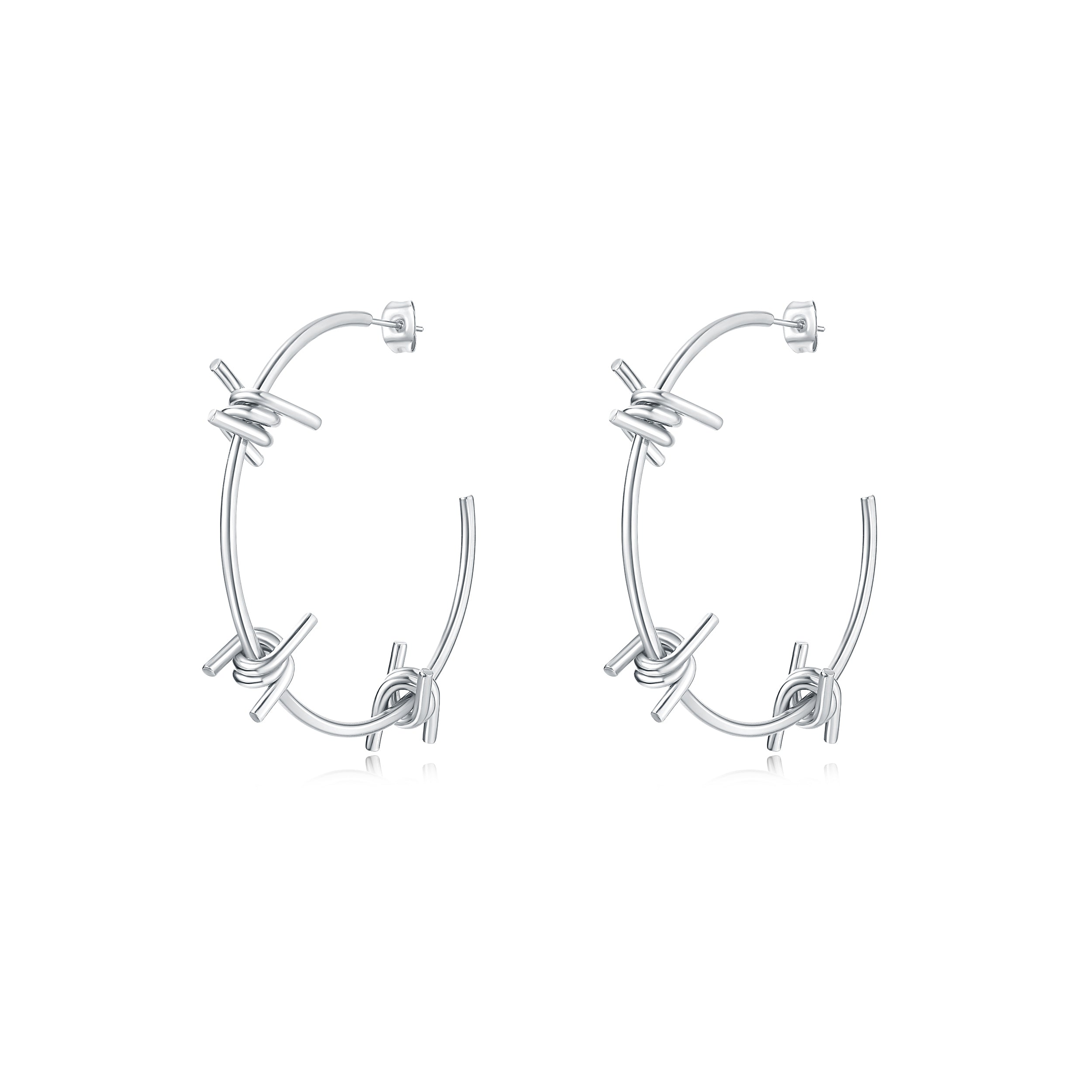 silver waterproof stainless steel barbed wire large hoop earrings