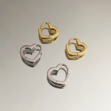 Load image into Gallery viewer, Sterling Silver and Gold Heart Huggie Hoop Earrings
