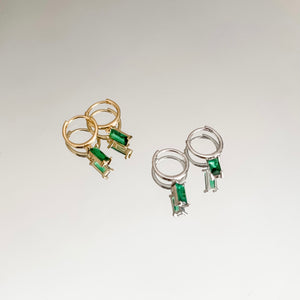 Sterling Silver and Gold Green Gem Earrings