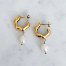 Load image into Gallery viewer, PREORDER Wave Pearl Hoops
