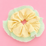Yellow Gingham & Green Ruffle Scrunchie