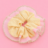 Yellow Gingham & Pink Ruffle Scrunchie