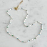 Pearl & Blue Green Bead Necklace
