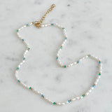 Pearl & Blue Green Bead Necklace