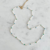 Pearl & Blue Green Bead Necklace