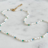 Pearl & Blue Green Bead Necklace