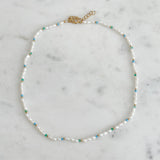 Pearl & Blue Green Bead Necklace