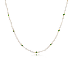 white freshwater pearl necklace with green gold beads stainless steel 