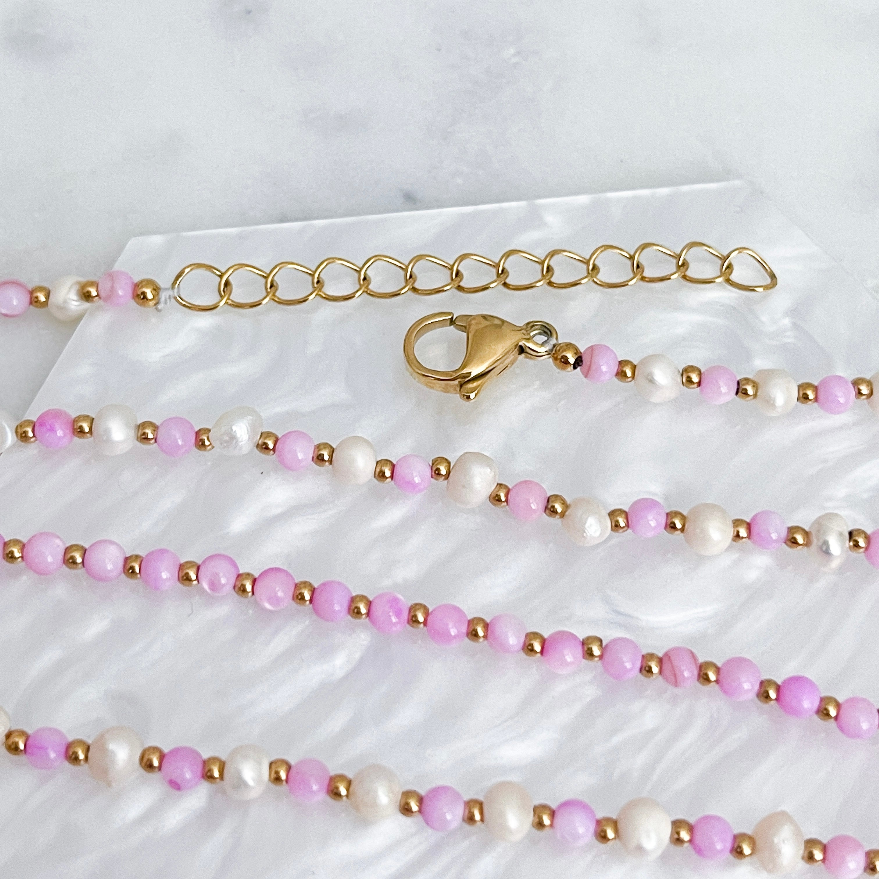 bead jewellery | pink bracelet | pink necklace | bead necklace | bead bracelet |  womens jewellery | waterproof jewellery | trending jewellery | jewellery under £40 | jewellery for gifts | gold jewellery | silver jewellery | stainless steel jewellery