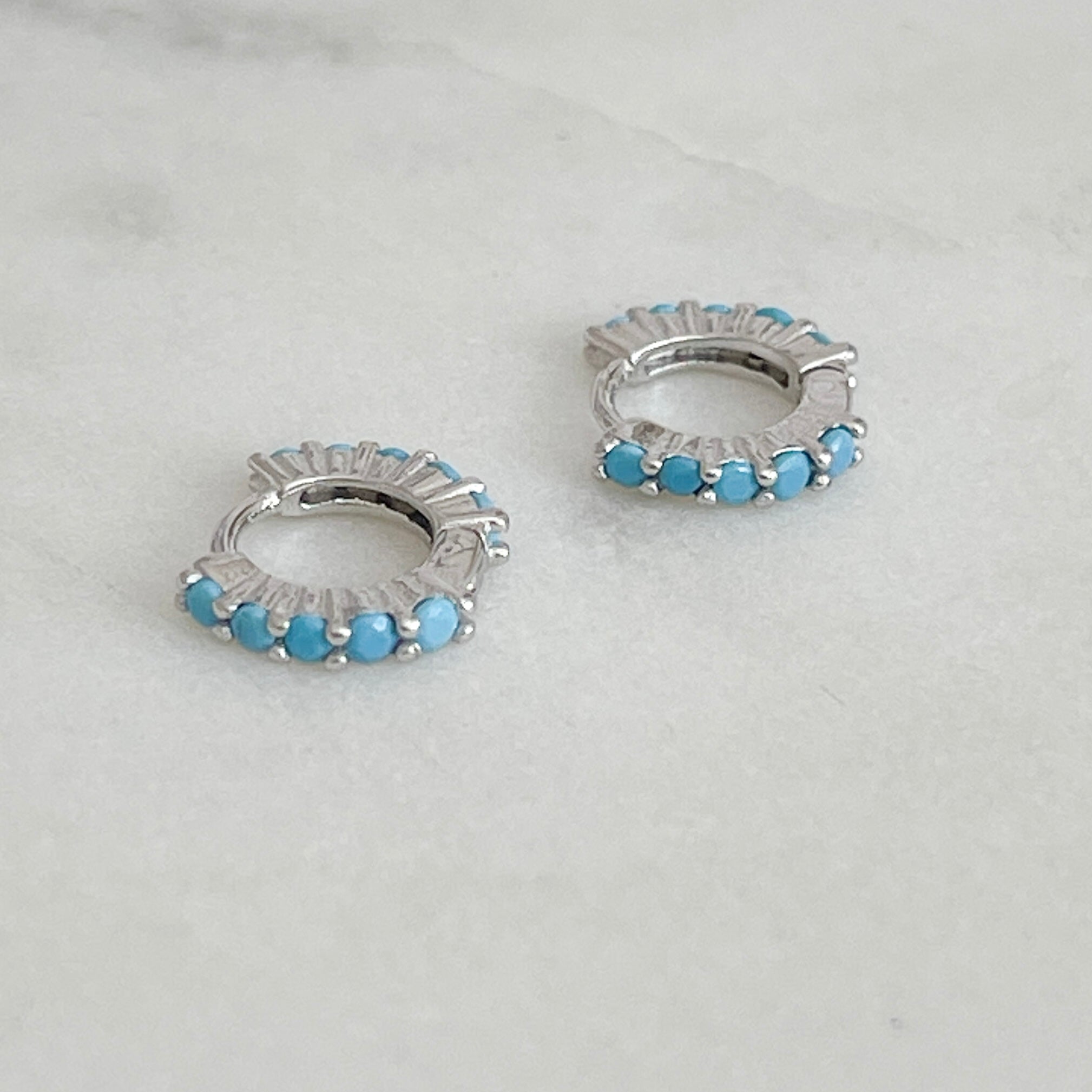 blue stone earrings | huggie earrings | small earrings | womens jewellery | waterproof jewellery | trending jewellery | jewellery under £40 | jewellery for gifts | gold jewellery | silver jewellery | stainless steel jewellery
