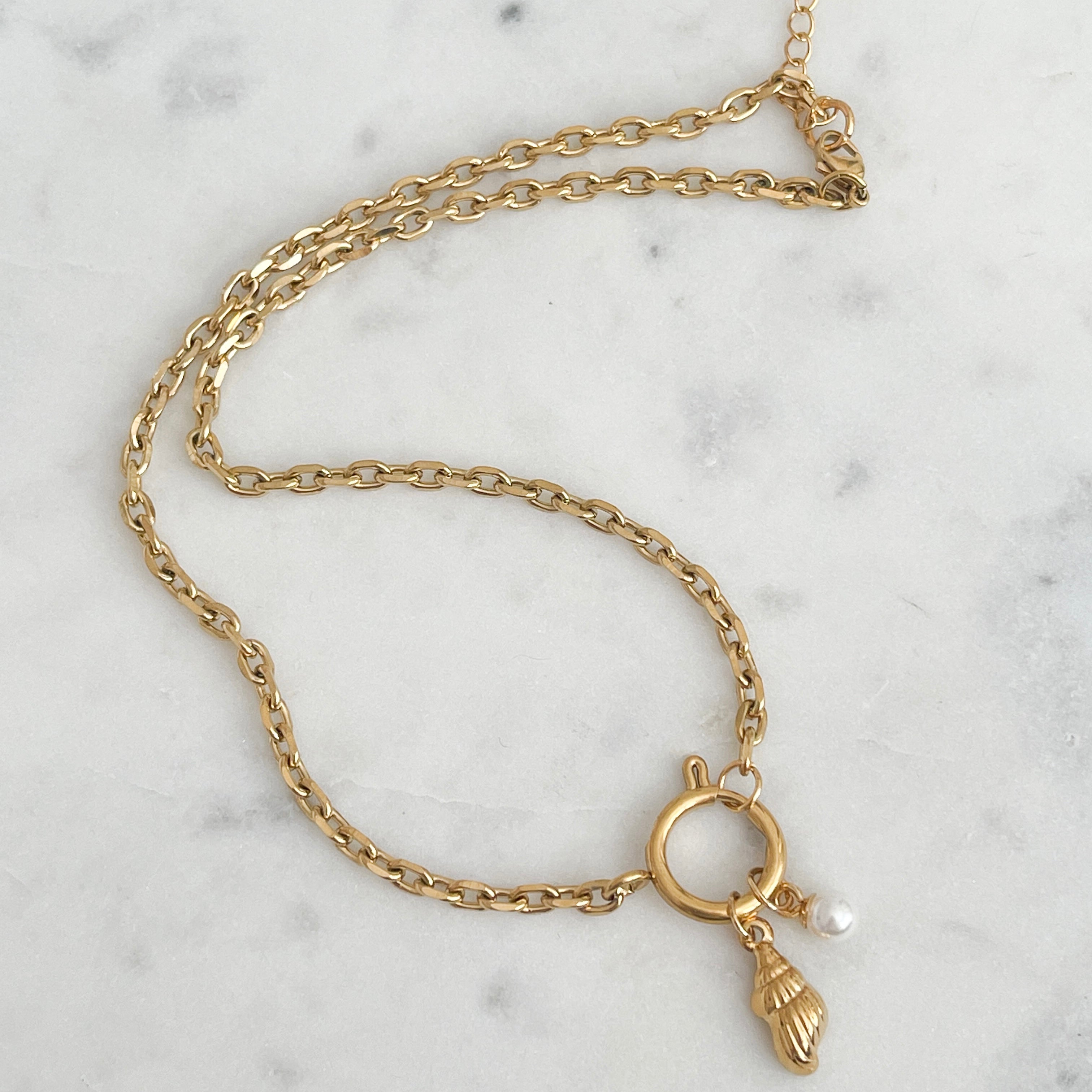 Ada Necklace at Break Out Jewellery | gold plated stainless steel shell charm necklace