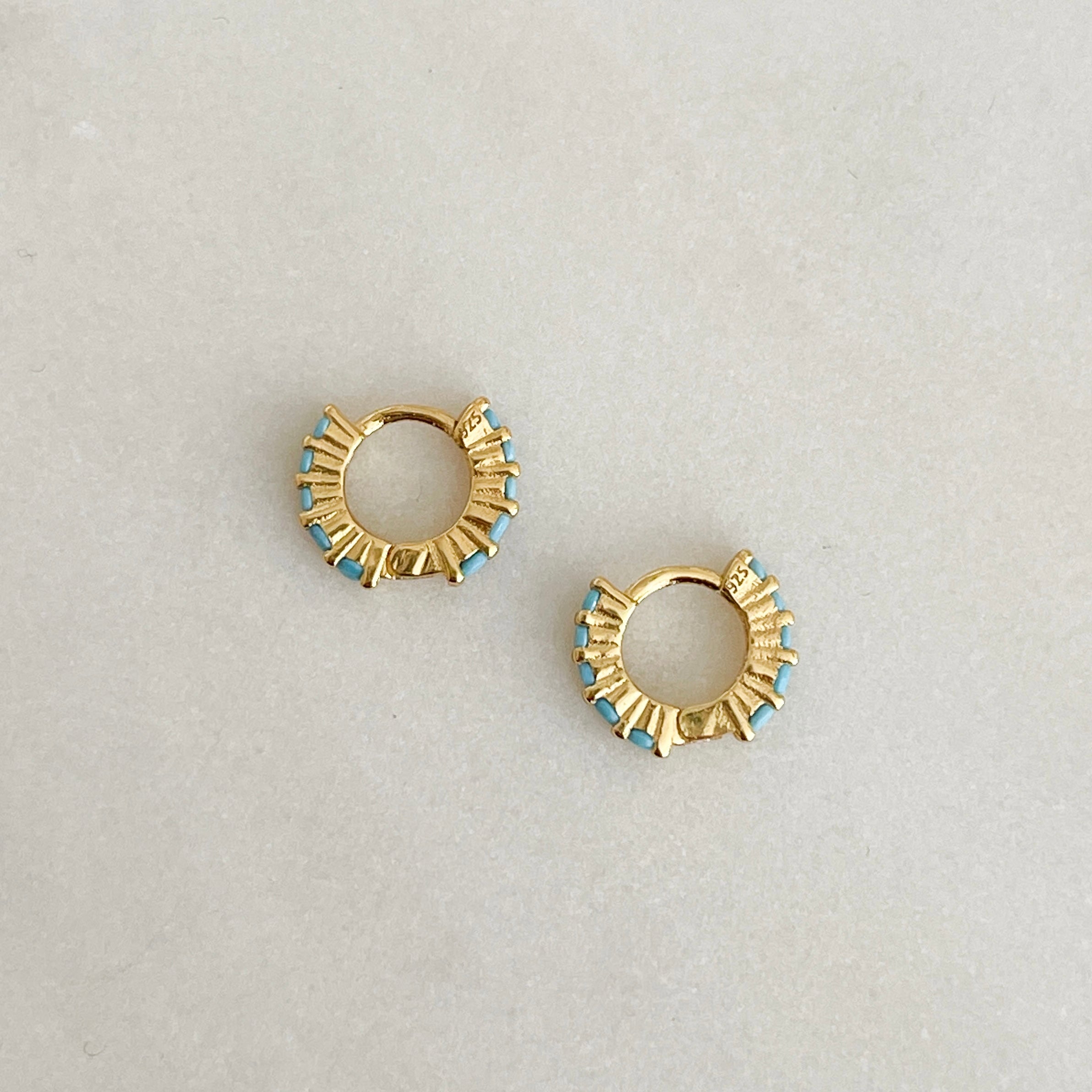 
blue stone earrings | huggie earrings | small earrings | womens jewellery | waterproof jewellery | trending jewellery | jewellery under £40 | jewellery for gifts | gold jewellery | silver jewellery | stainless steel jewellery