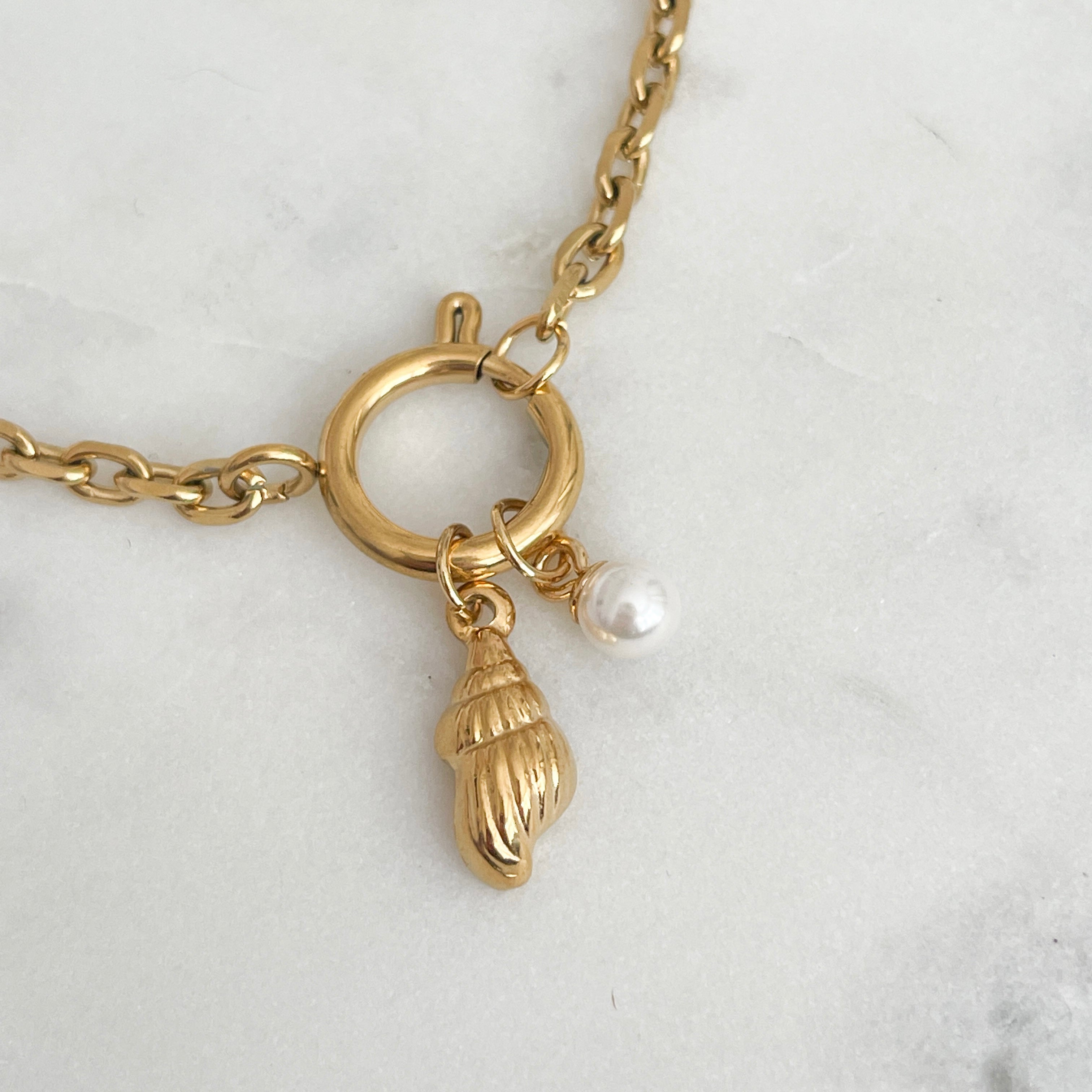 Ada Necklace at Break Out Jewellery | gold plated stainless steel shell charm necklace