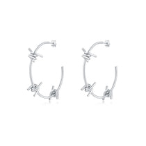 silver waterproof stainless steel barbed wire large hoop earrings