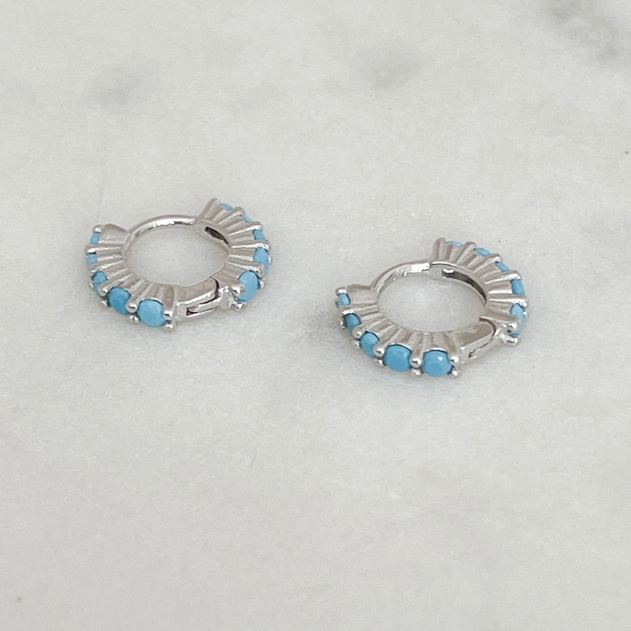 blue stone earrings | huggie earrings | small earrings | womens jewellery | waterproof jewellery | trending jewellery | jewellery under £40 | jewellery for gifts | gold jewellery | silver jewellery | stainless steel jewellery
