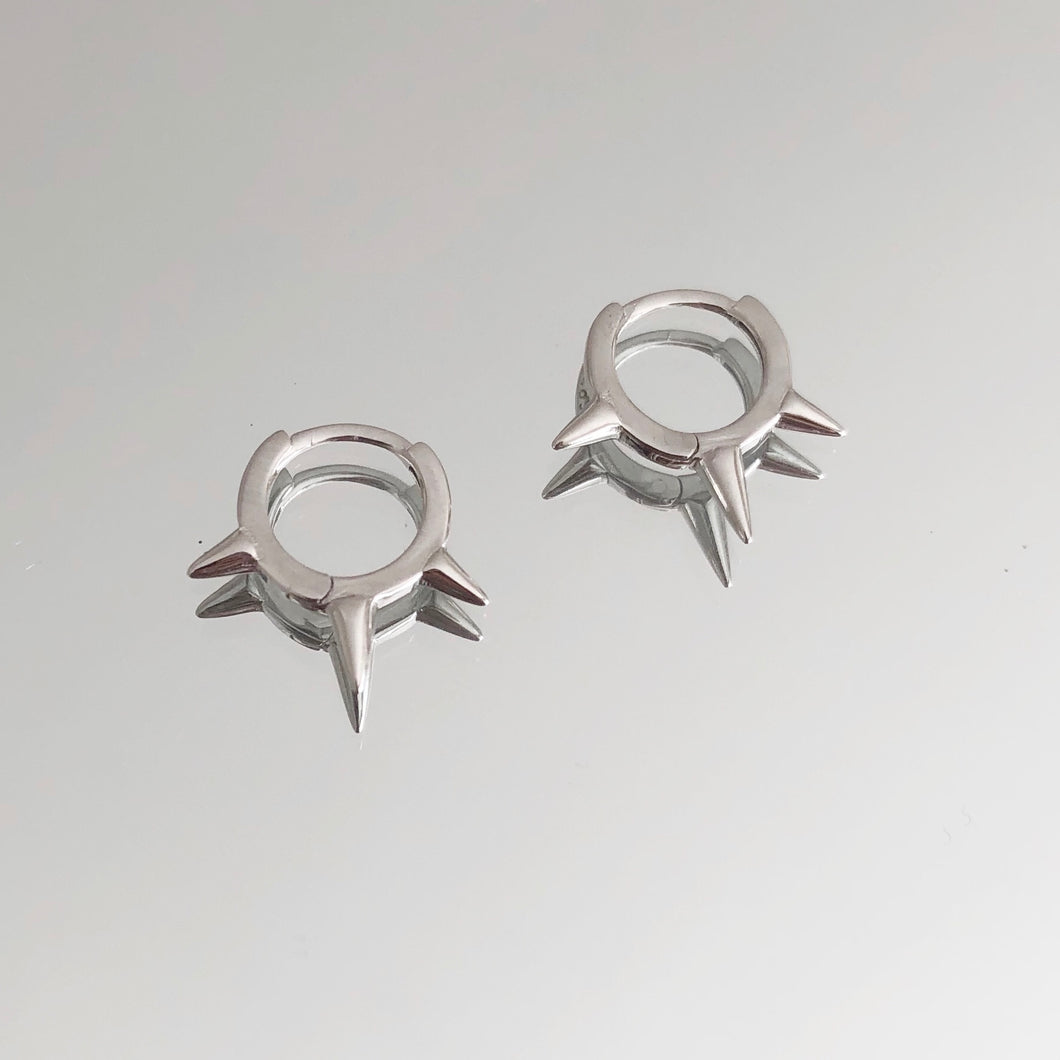 Sterling Silver Spike Detail Huggie Hoop Earrings