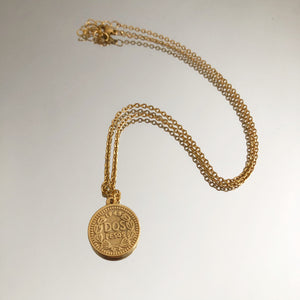 Gold Stainless Steel Coin Charm Necklace