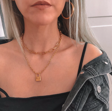 Load image into Gallery viewer, Gold Stainless Steel Padlock Chain and Link Chain Necklace Layering Set
