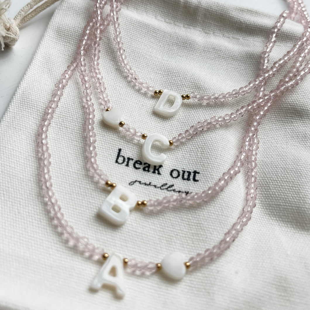 Pink Bead Alphabet Necklace