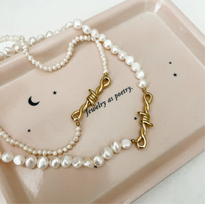 Gold Pearl & Barbed Necklace