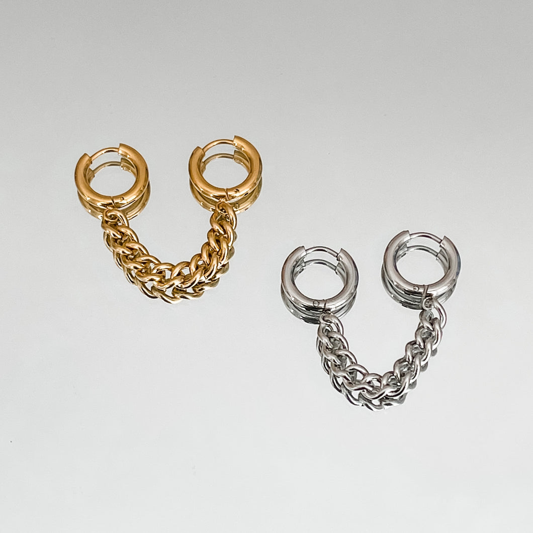 Gold and Silver Double Hoop Chain Earrings