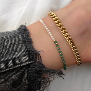 Pearl and Green Beaded Anklet
