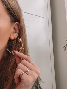 Gold 3 Barb Hoop Earrings