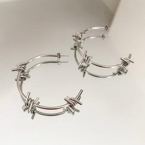 Silver Barbed Charm Hoop Earrings