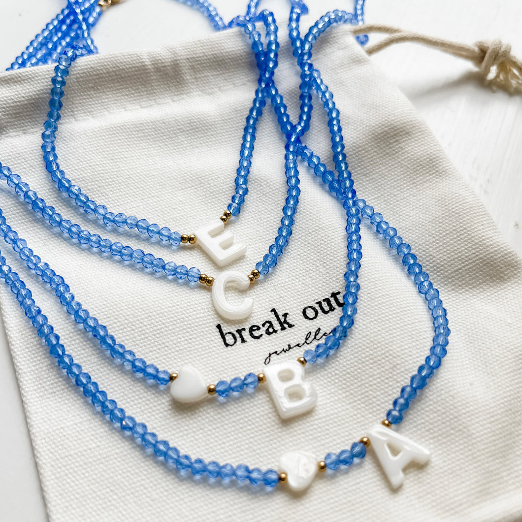 Blue Bead Alphabet Necklace